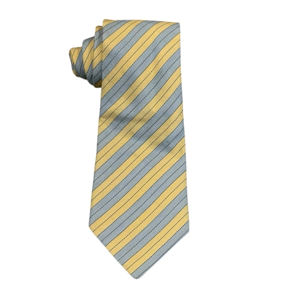 Hermes Men's Tie Yellow & Blue Striped Linen/Silk France 3.75" (W) x 63" (L) euc - Picture 4 of 4